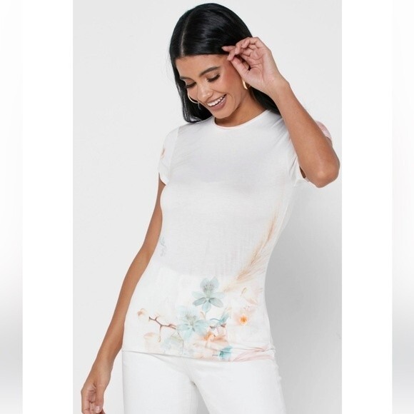 Ted Baker Womens Off-White Serahna Printed Fitted T Shirt - Picture 1 of 12